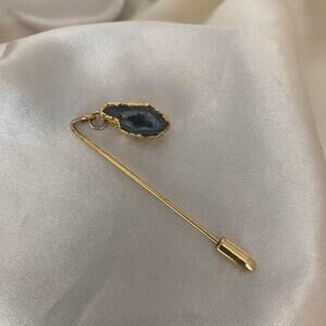 Vintage Gold Tone Druzy Agate Stick Pin Drop Raw Crystal Lapel Pin Brooch
